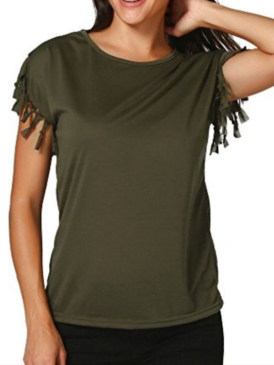Unbranded Tops - Olive Green Fringe Detail Boho T-Shirt Tee Top XXL NWOT